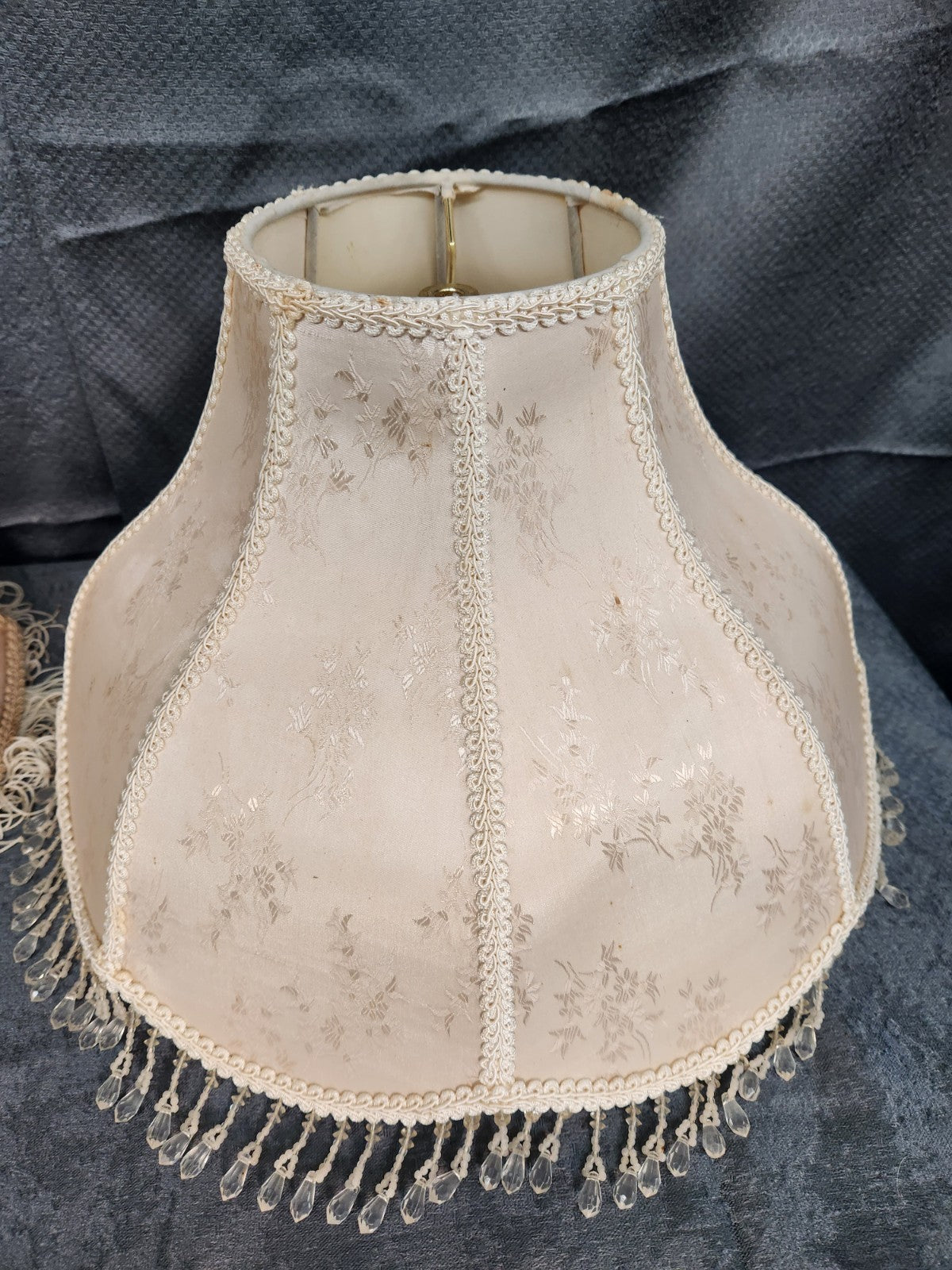 Vintage Victorian Style Lamp Shades Pair Floral Fringe Beaded Boudoir Cottage...