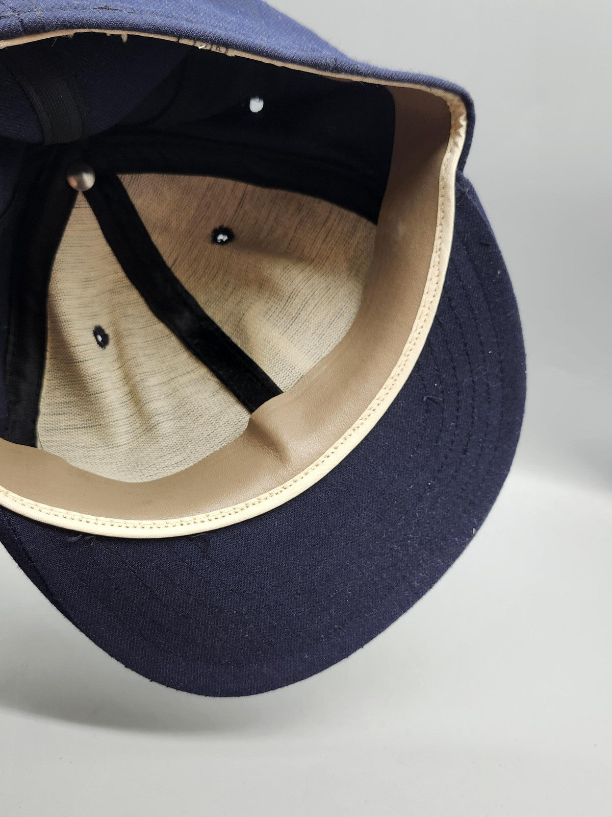 Vintage New Era NL Hat Cap Fitted Mens 6 7/8 Blue Wool Leather Baseball 80s