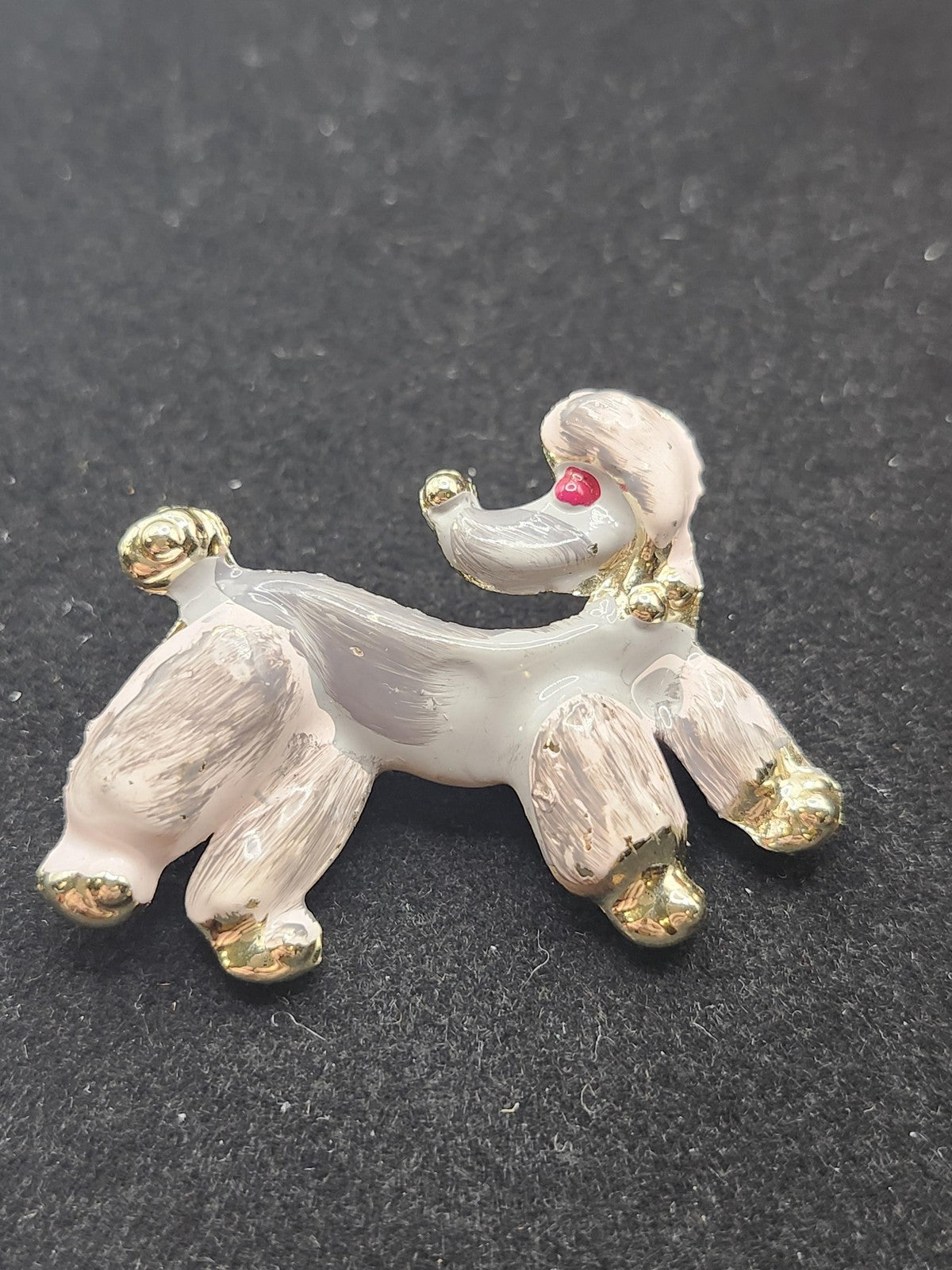 Poodle Dog Brooch Pin White Enamel Gold Tone Red Eye Animal Jewelry Cute Gift