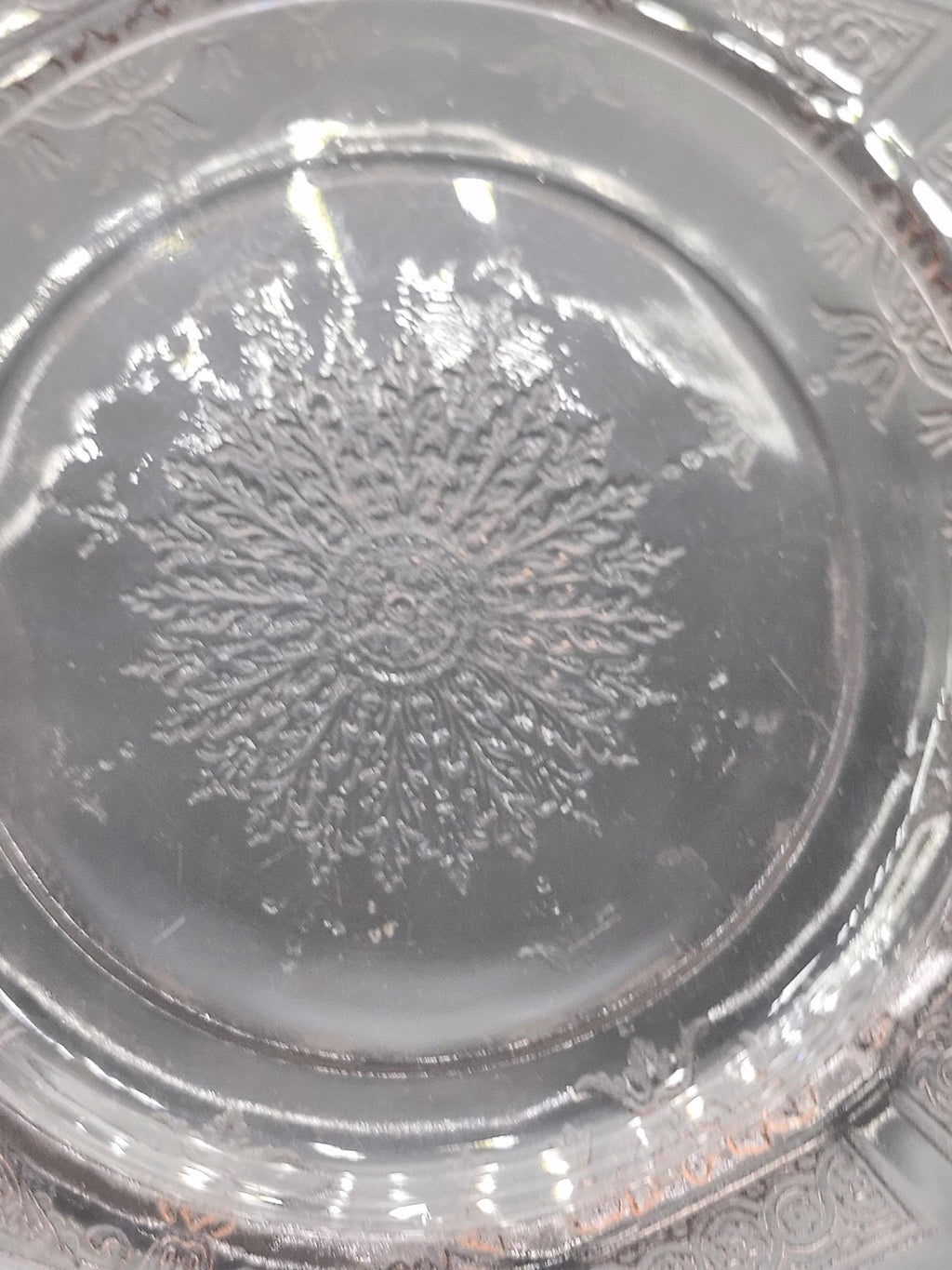 Vintage Pink Depression Glass Plate Floral Pressed Pattern Scalloped Art Deco