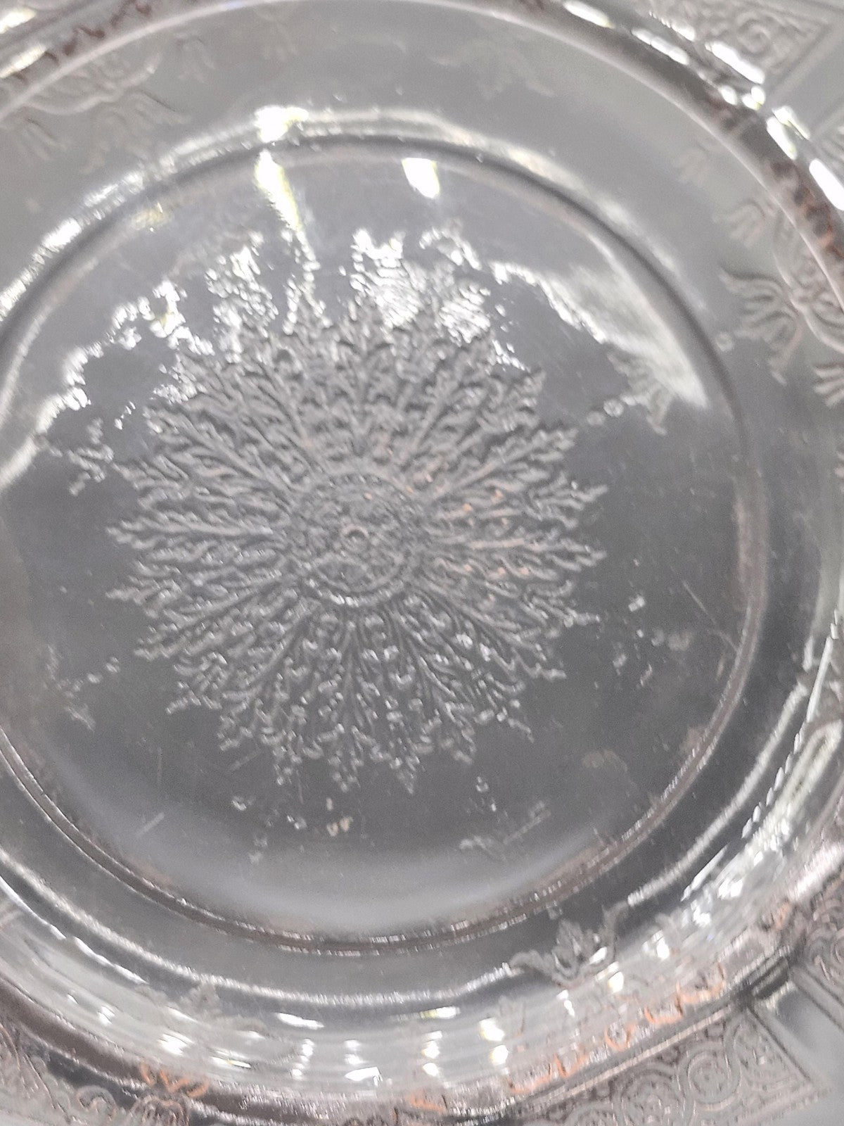 Vintage Pink Depression Glass Plate Floral Pressed Pattern Scalloped Art Deco