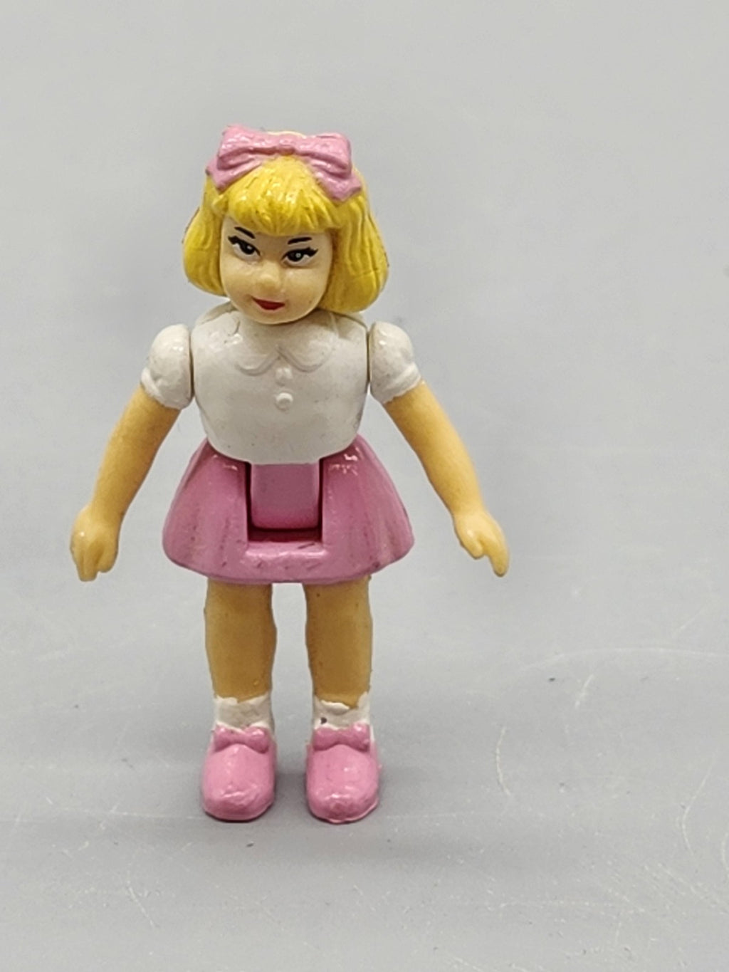 Mini Blonde Girl Figure 2 Inch Hard Plastic Pink Dress Shoes Playset Piece