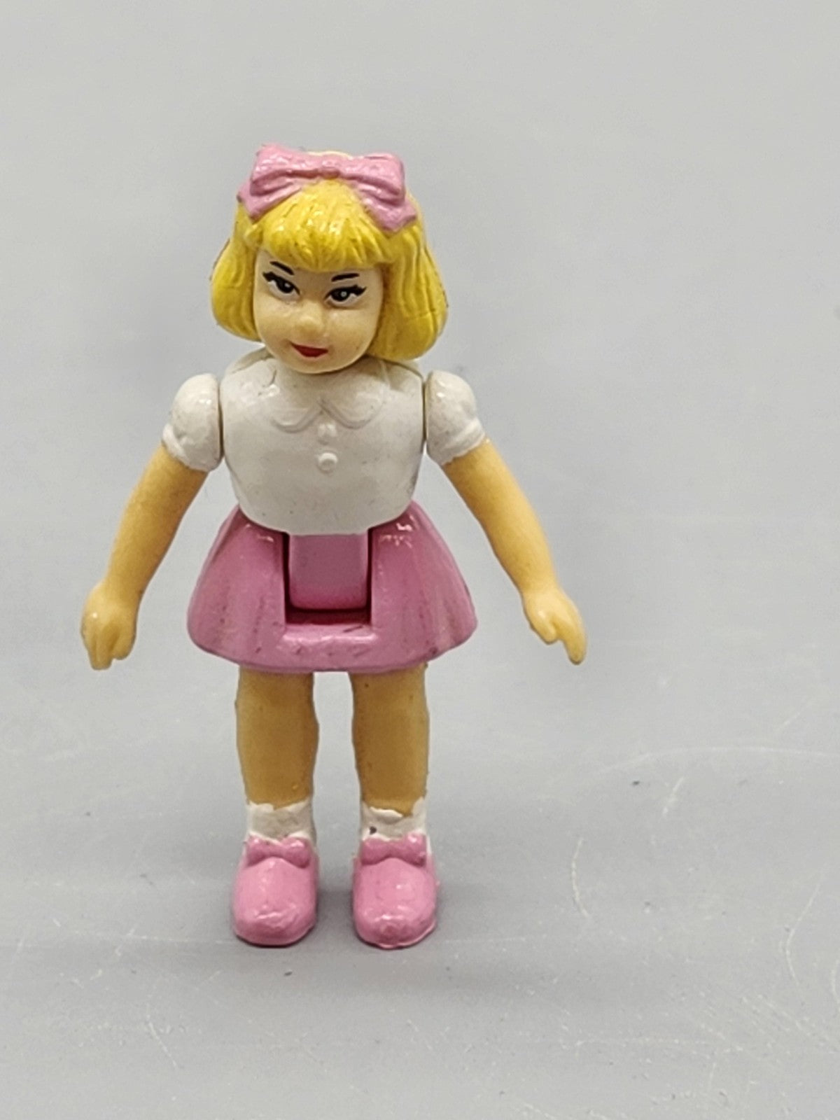 Mini Blonde Girl Figure 2 Inch Hard Plastic Pink Dress Shoes Playset Piece