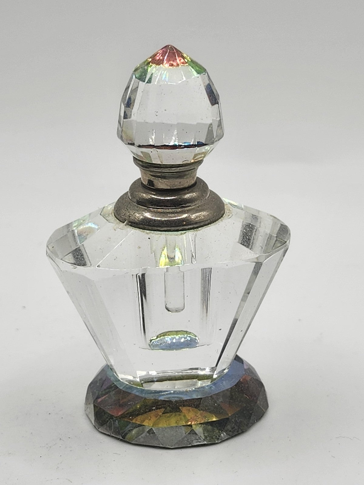 Vintage Crystal Perfume Bottle Rainbow Cut Glass Stopper Iridescent Vanity Decor