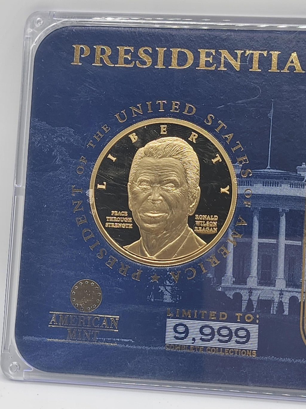 American Mint Ronald Reagan Presidential Leadership Gold Tone Medal 9999 Limited