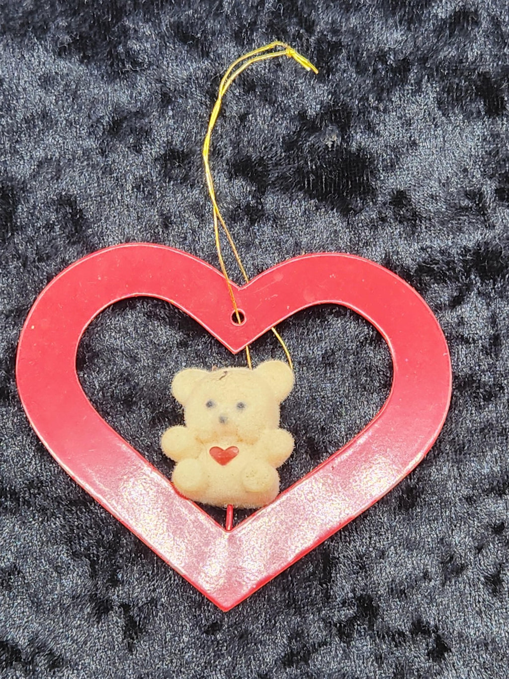 Heart Teddy Bear Valentine Bauble Small Red Plastic Fabric Hanging Ornament
