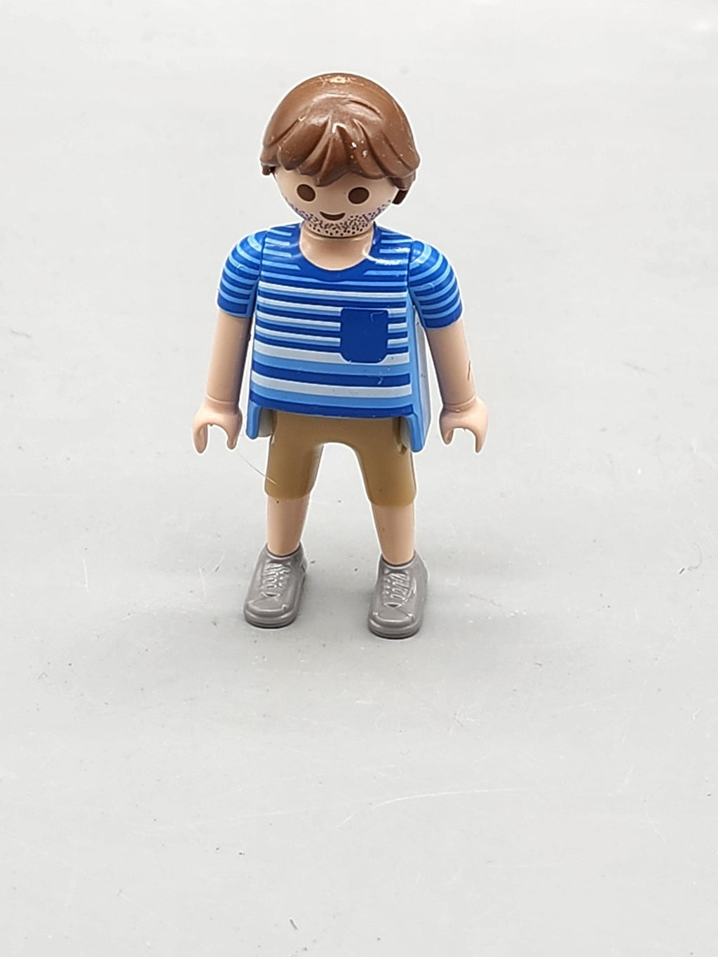 Playmobil Dad Action Figure Blue Striped Shirt Brown Hair Beard Toy Mini Loose