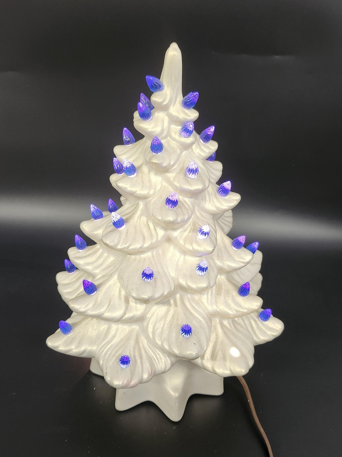 Vintage Ceramic Lighted Christmas Tree 1ft White Topiary Tabletop Decor