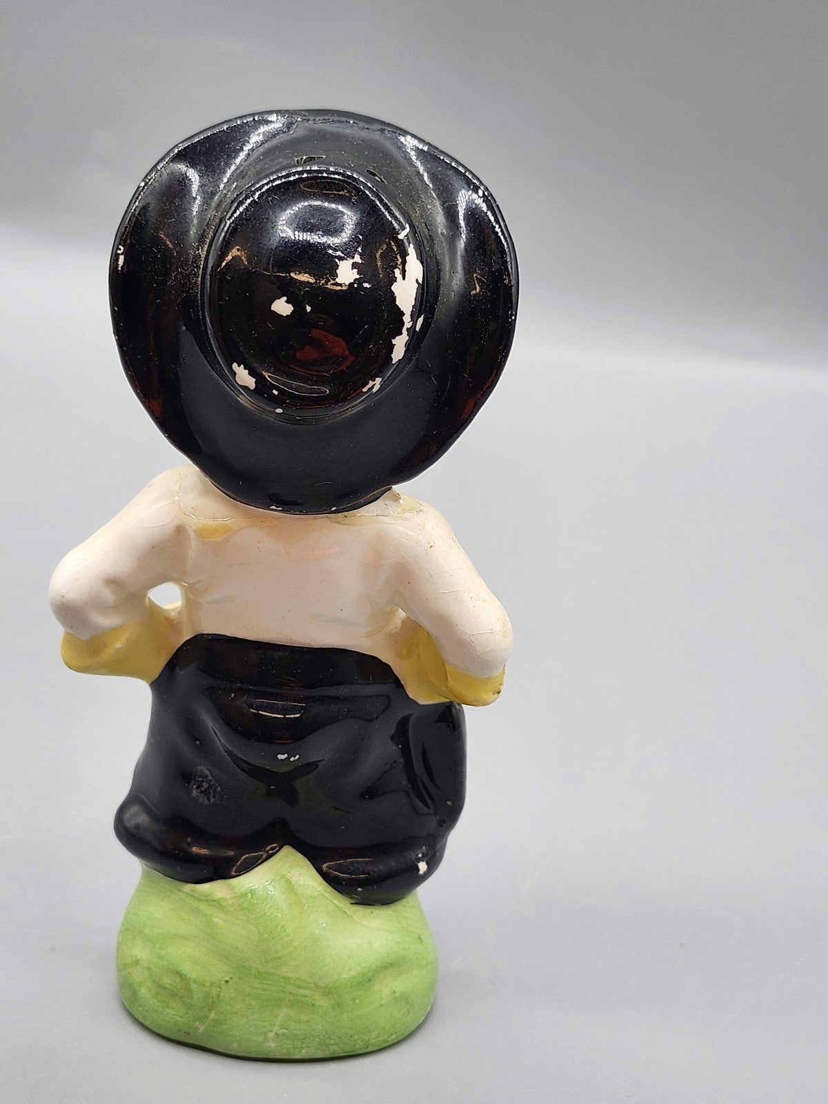 Vintage Cowboy Boy Salt Shaker Figurine Ceramic Black Hat Red Tie Japan Decor