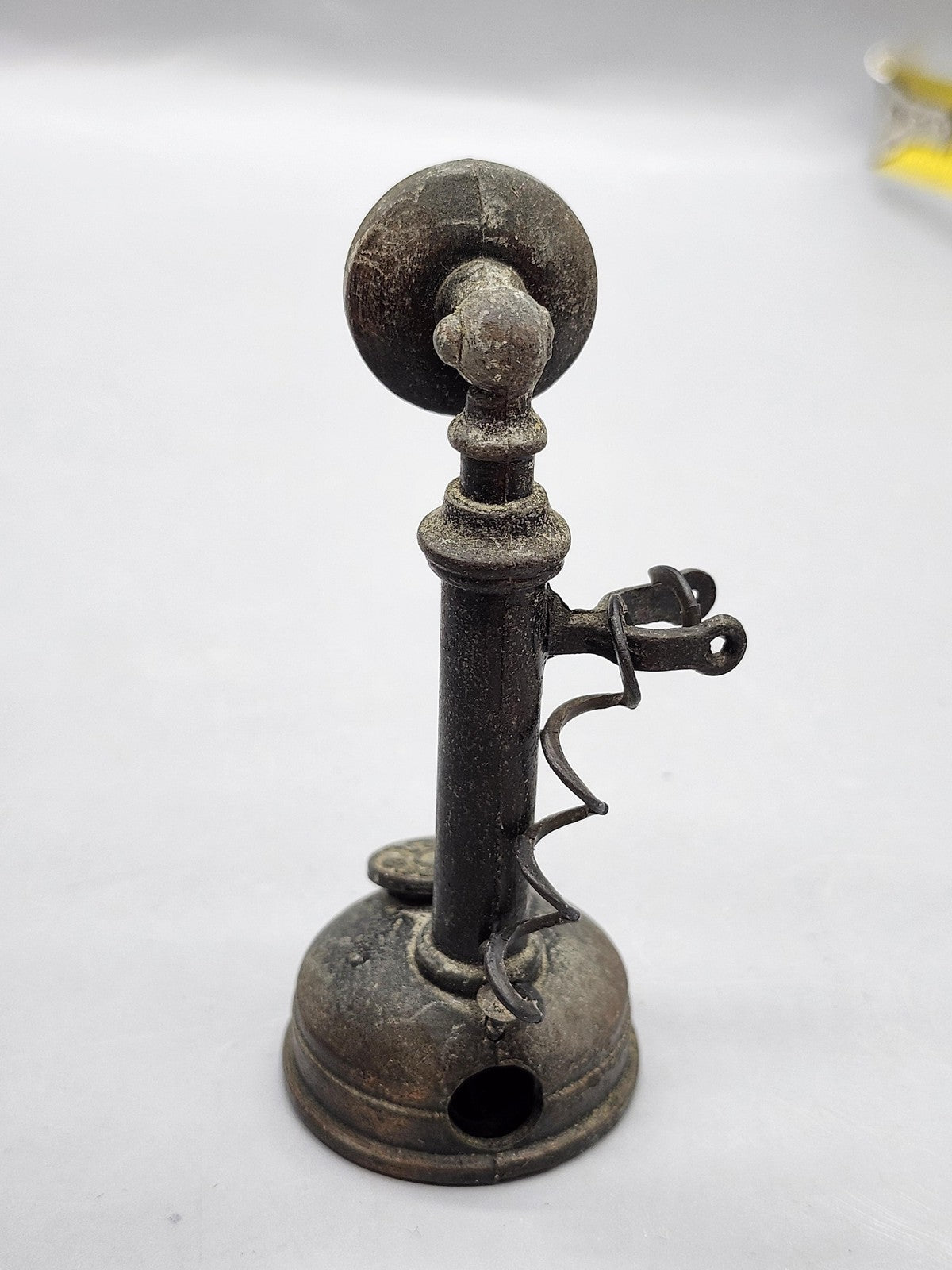 Vintage Candlestick Telephone Pencil Sharpener Small Brass Brown Desk Decor