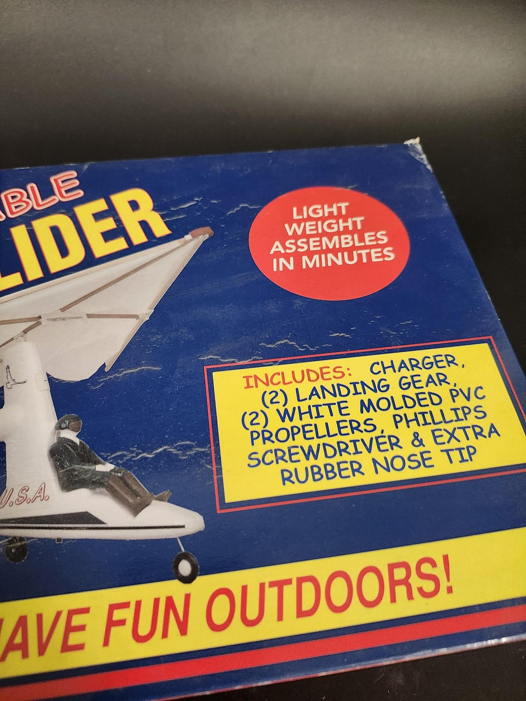 Vintage Rechargeable White Hang Glider Airplane Toy 91192 Boxed Outdoor Fun