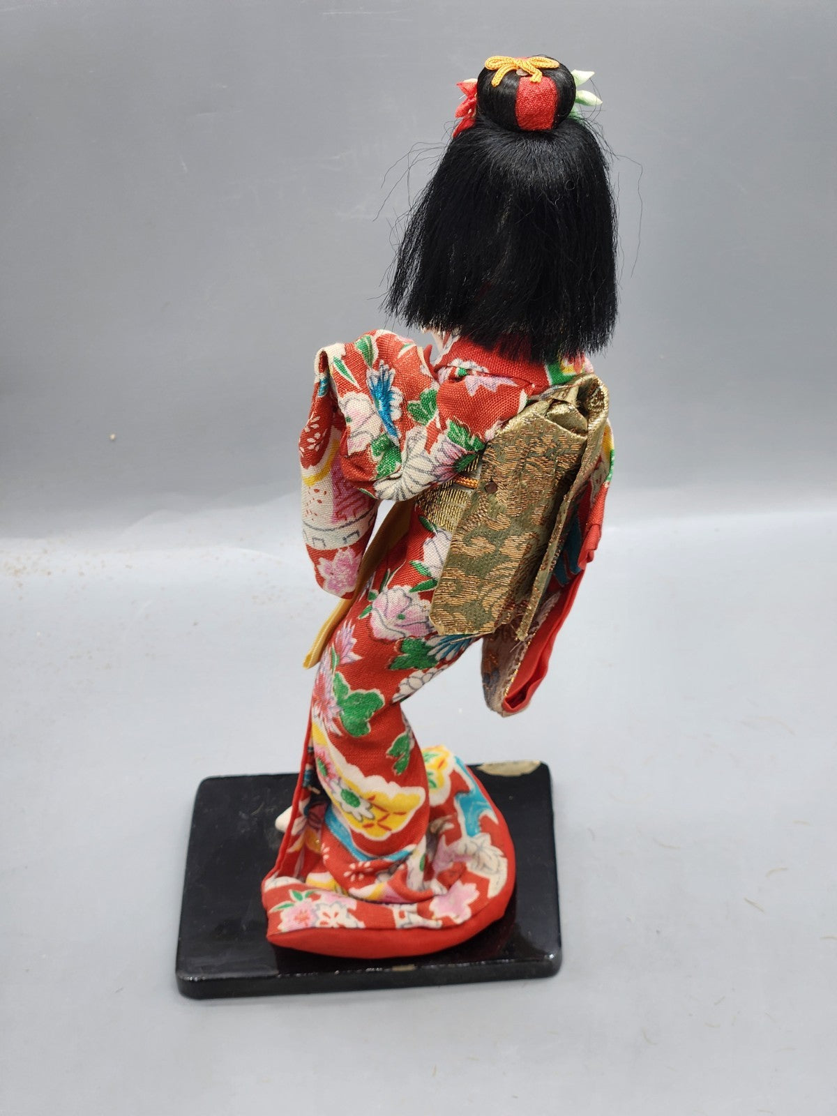 Vintage Japanese Kimono Doll Hand Painted Face Silk Brocade Display Figure 9"
