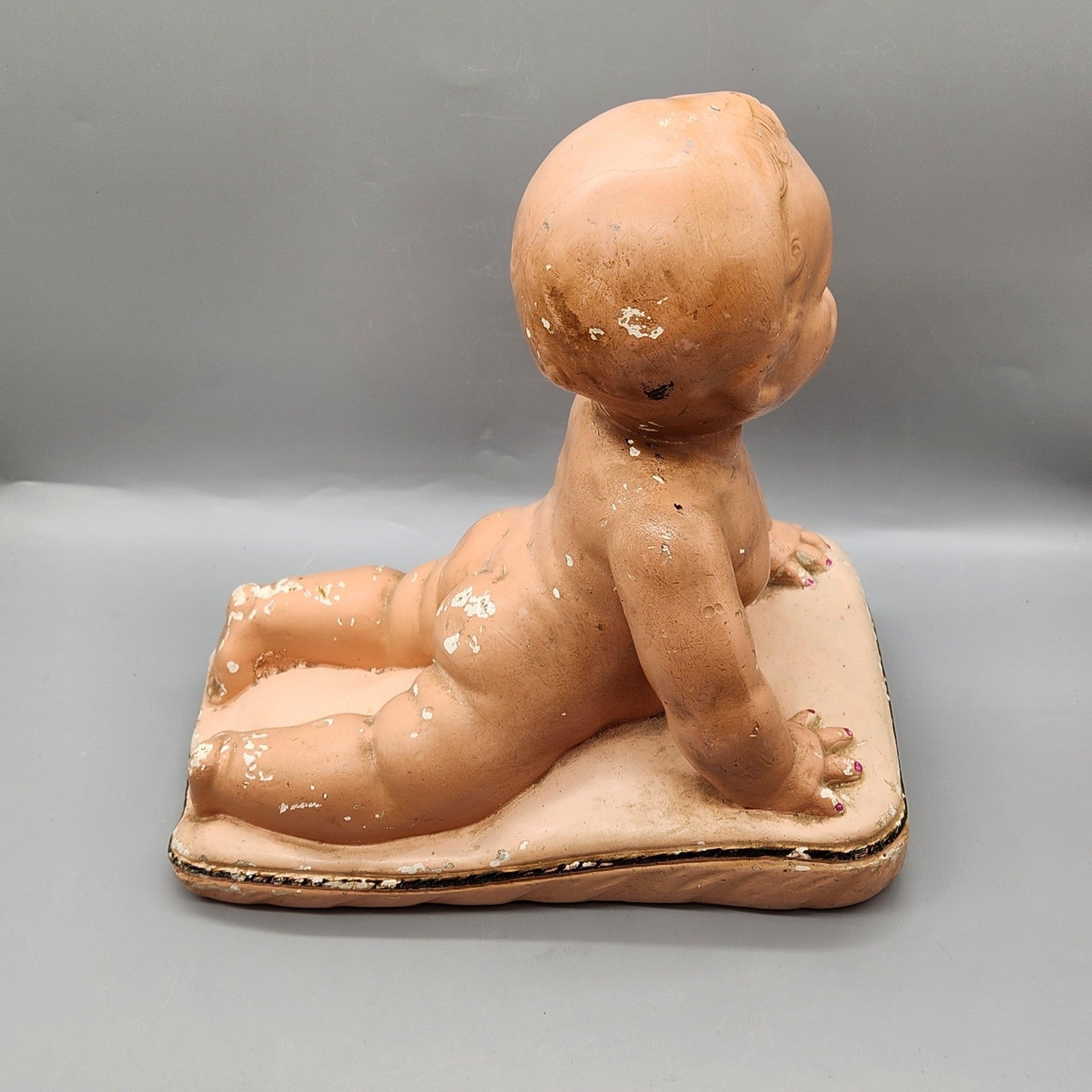 Vintage Unmarked Piano Baby Figurine Large Pink Chalk Nursery Shelf Decor