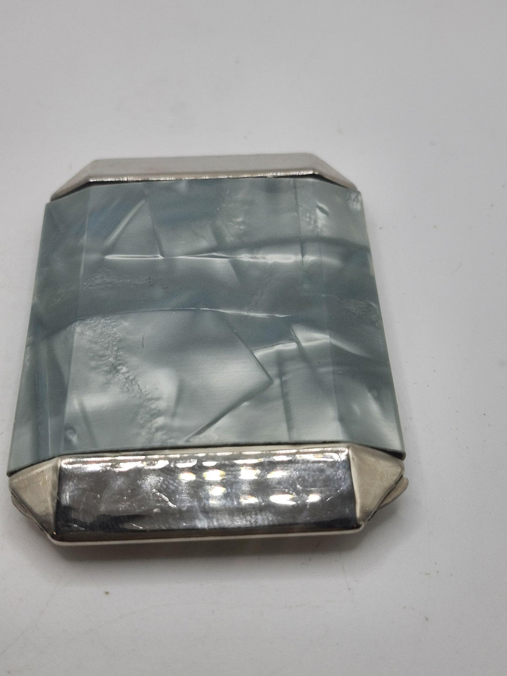 Vintage Zell Green Marbled Compact Face Powder Rouge Mirror Art Deco Case Vanity