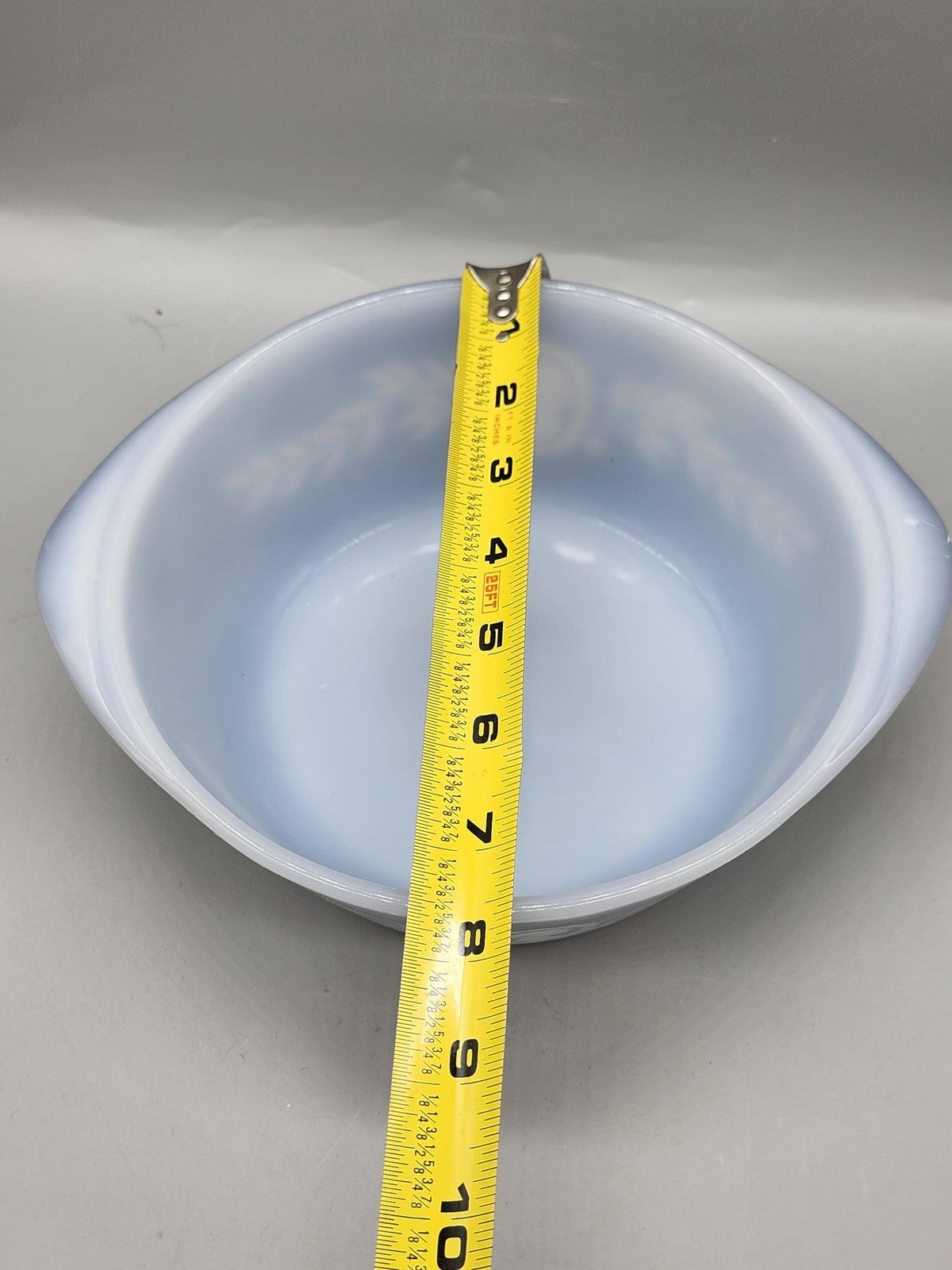 Vintage Glasbake Blue Milk Glass Casserole Cameo Floral 10" Ovenware USA Decor