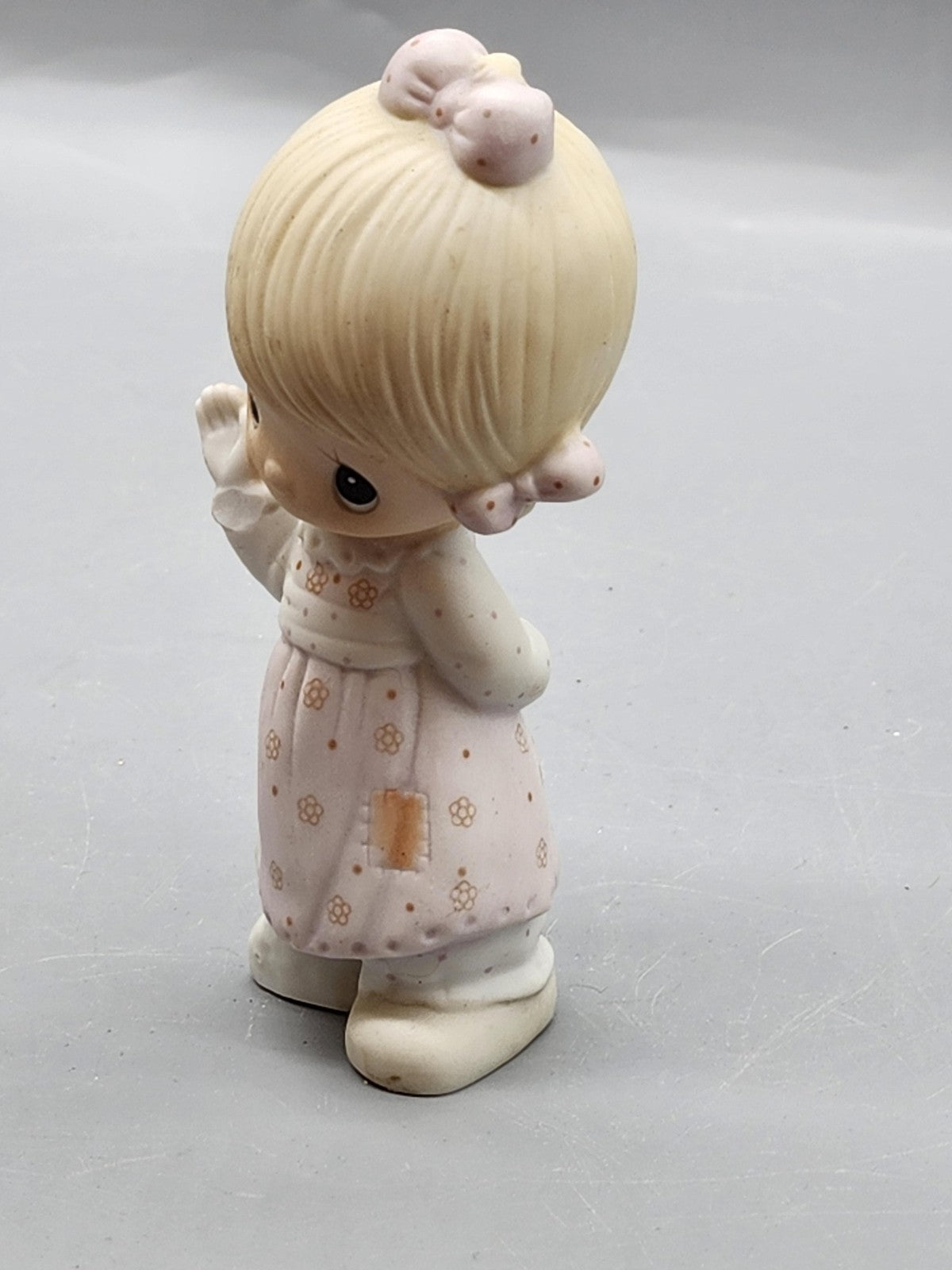 Vintage Unmarked Girl Figurine Small Pink Floral Porcelain Hand Painted Decor