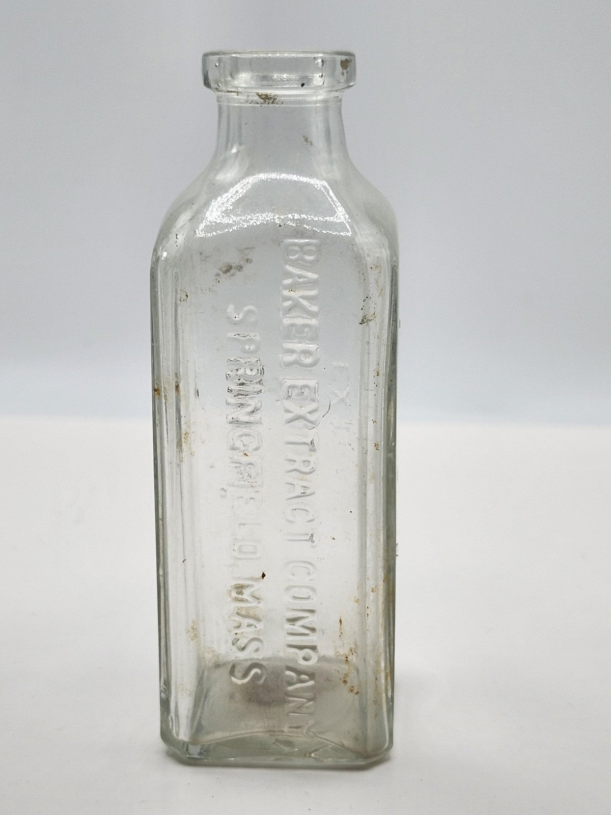 Vintage Baker Extract Company Embossed Clear Glass Bottle Springfield Mass Food