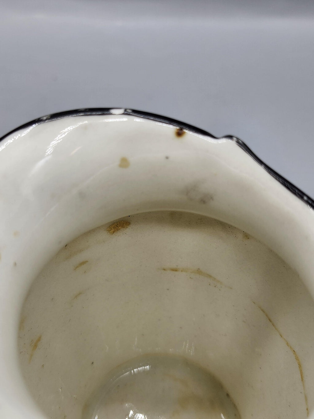 Vintage Unmarked White Ceramic Creamer Black Handle Art Deco Czechoslovakia
