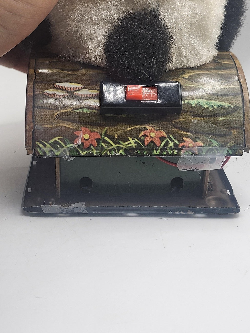 Vintage Battery Operated Fuzzy Panda Bear Drinking Toy Tin Japan Parts Repair