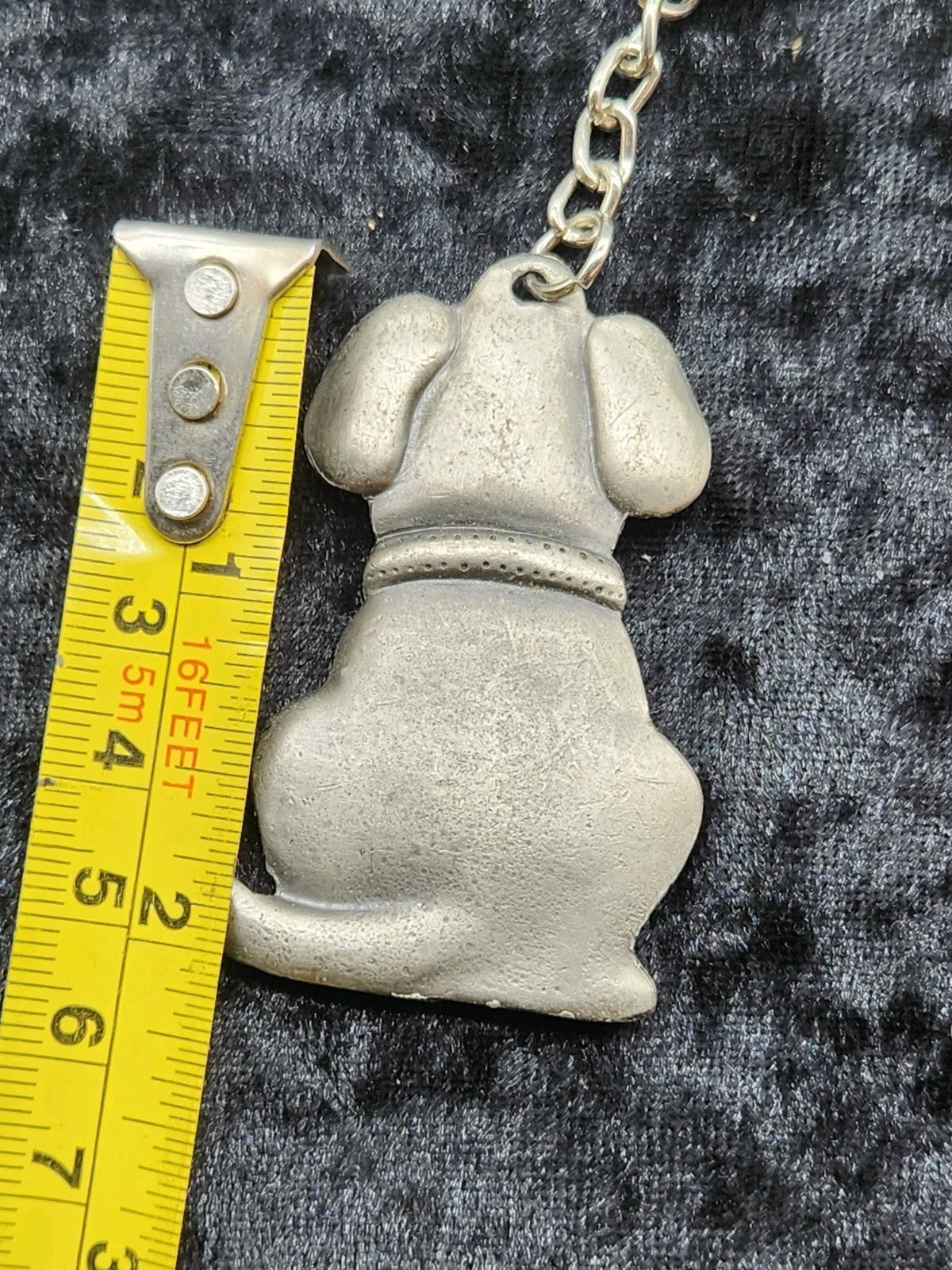 Vintage Dog Keychain Pewter Style Metal Puppy Key Ring Figurine