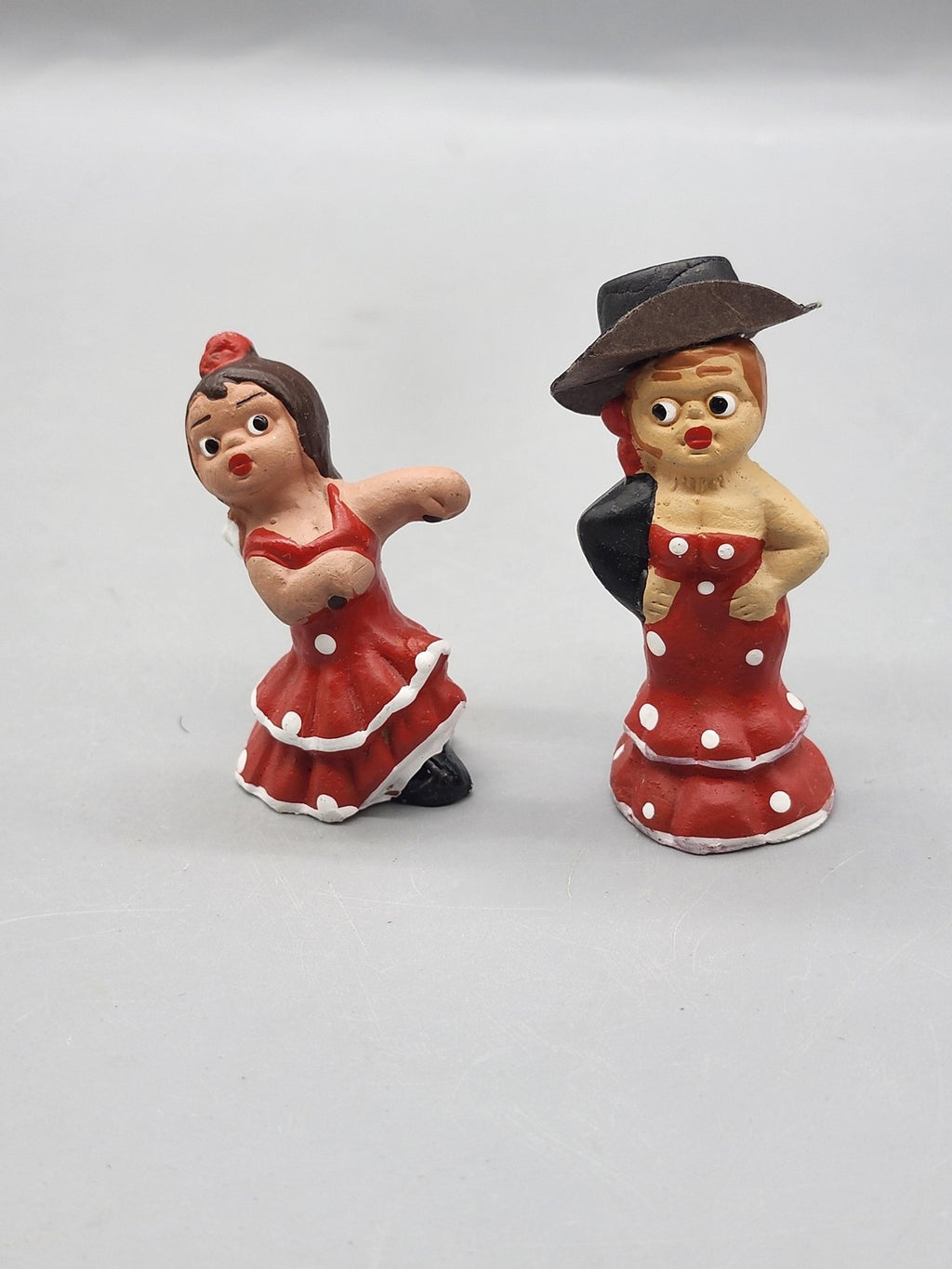 Unmarked Flamenco Dancer Figurines Lot 2 Small Red Polka Dot Terracotta Decor