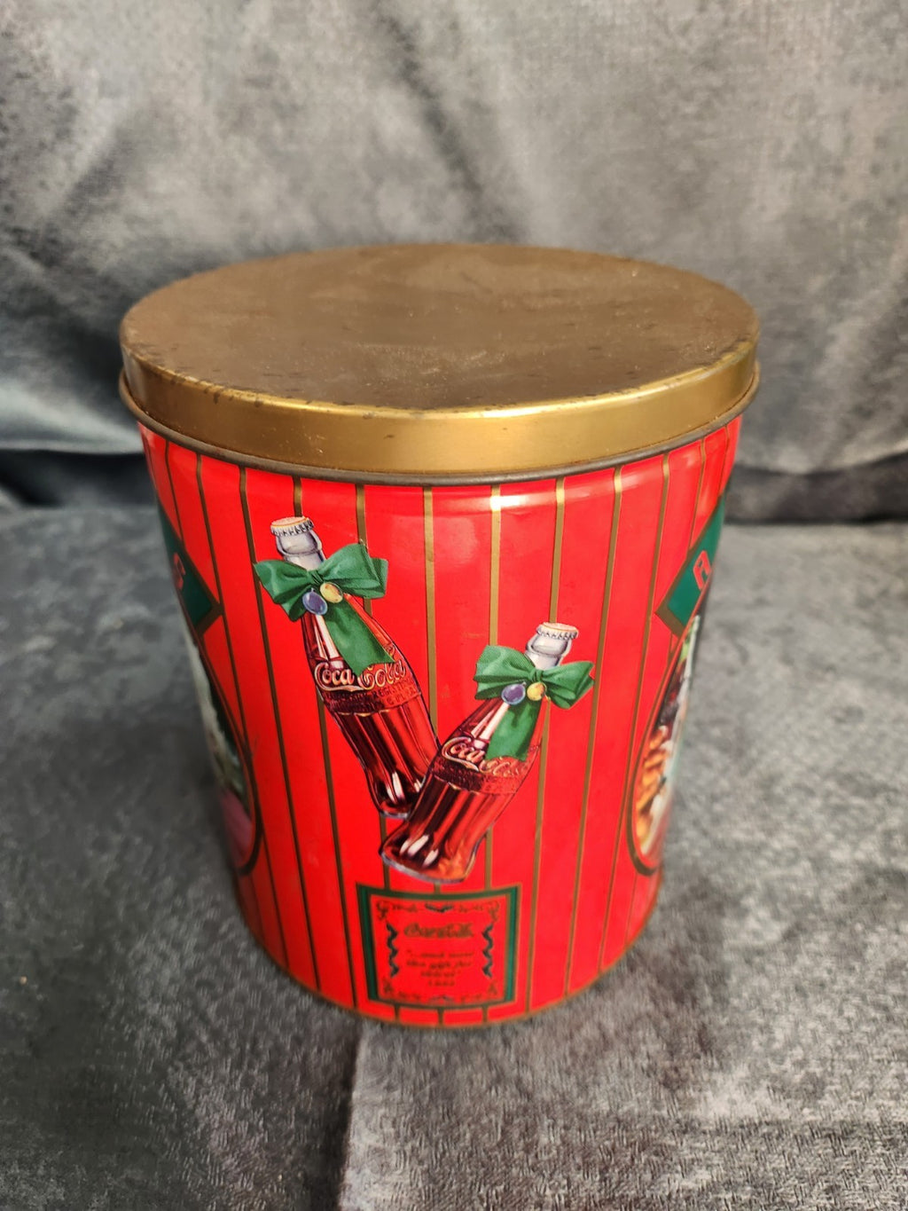 Vintage Coca-Cola Santa Tin Cookie Canister Christmas Coke Advertising Container