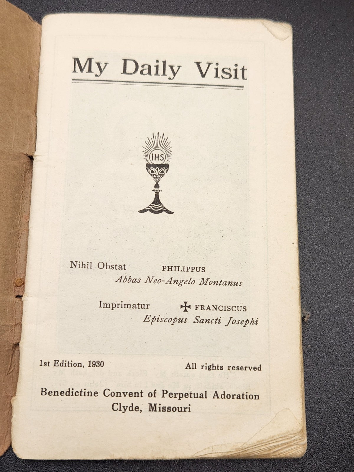 1930 My Daily Visit Catholic Prayer Book Pocket Devotional Benedictine Convent