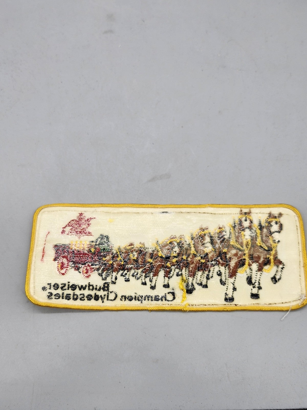 Vintage Budweiser Champion Clydesdales Patch Cream Brown Yellow Breweriana Decor