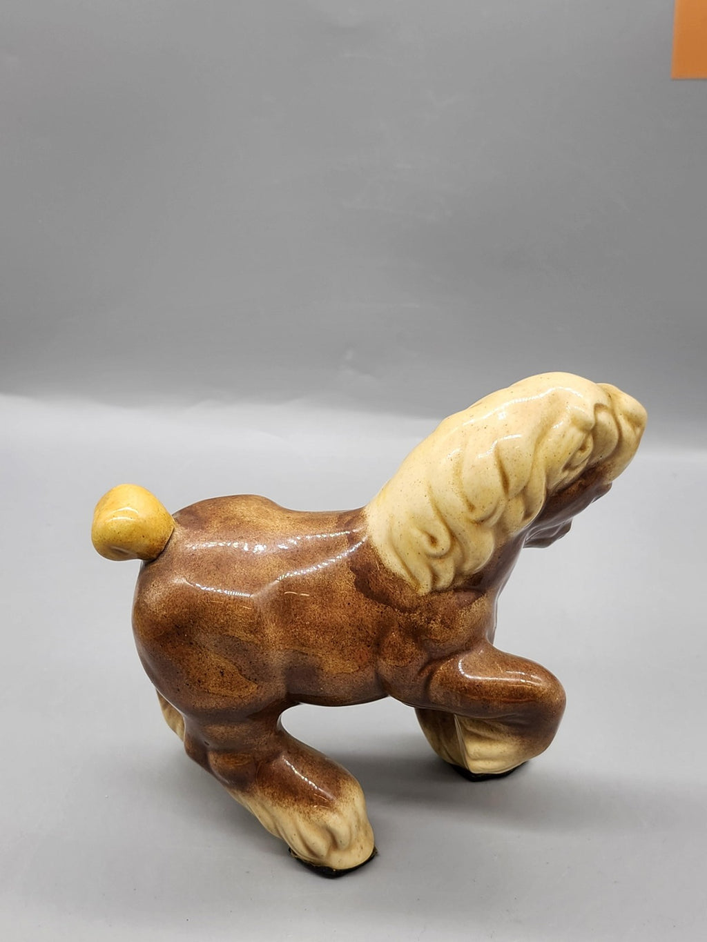 Unmarked Horse Figurine Medium Brown Cream Porcelain Pony Shelf Decor Accent