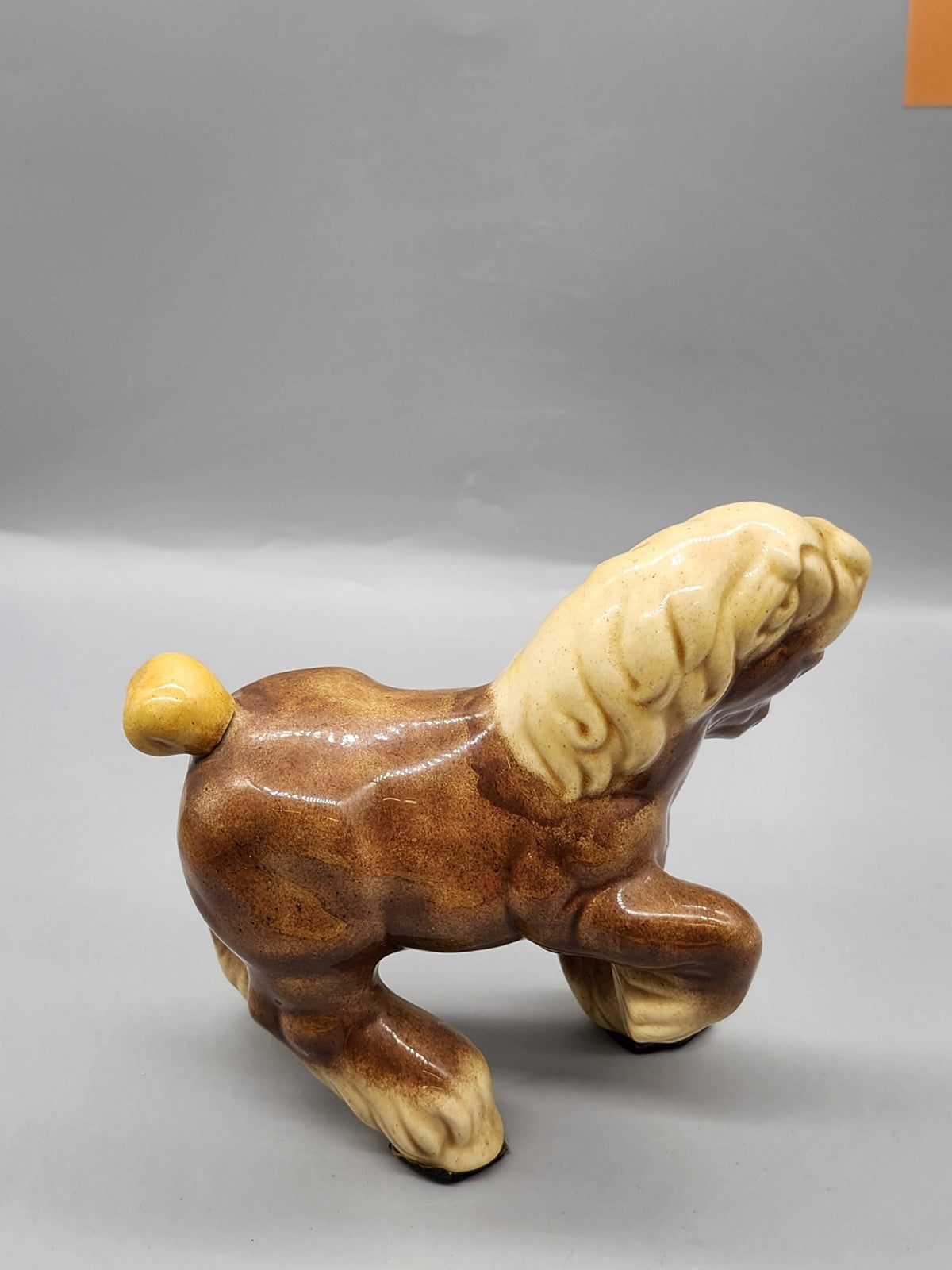 Unmarked Horse Figurine Medium Brown Cream Porcelain Pony Shelf Decor Accent