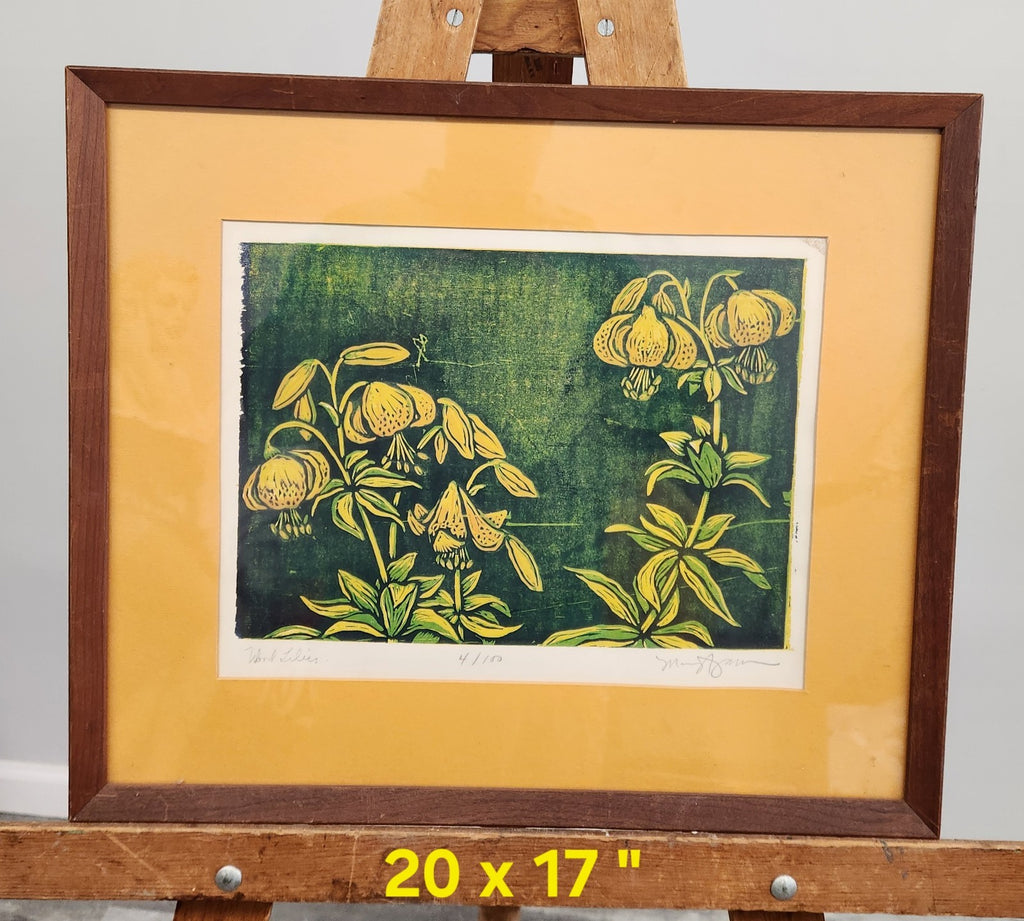 Signed Limited Edition Wood Lilies Print 4/100 Framed Botanical Art 20x17