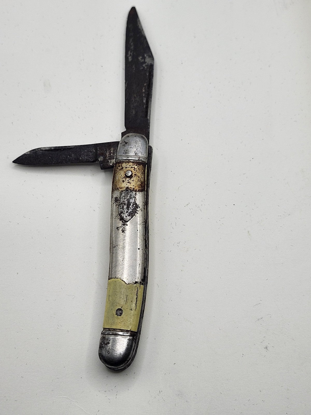 Vintage Metal Pocketknife 2 Blade Clip Point Silver Tone Folding Slipjoint EDC