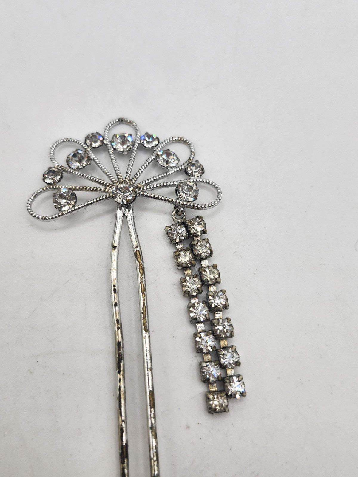 Rhinestone Hair Pin Womens One Size Silver Dangle Formal Wedding Party Bridal