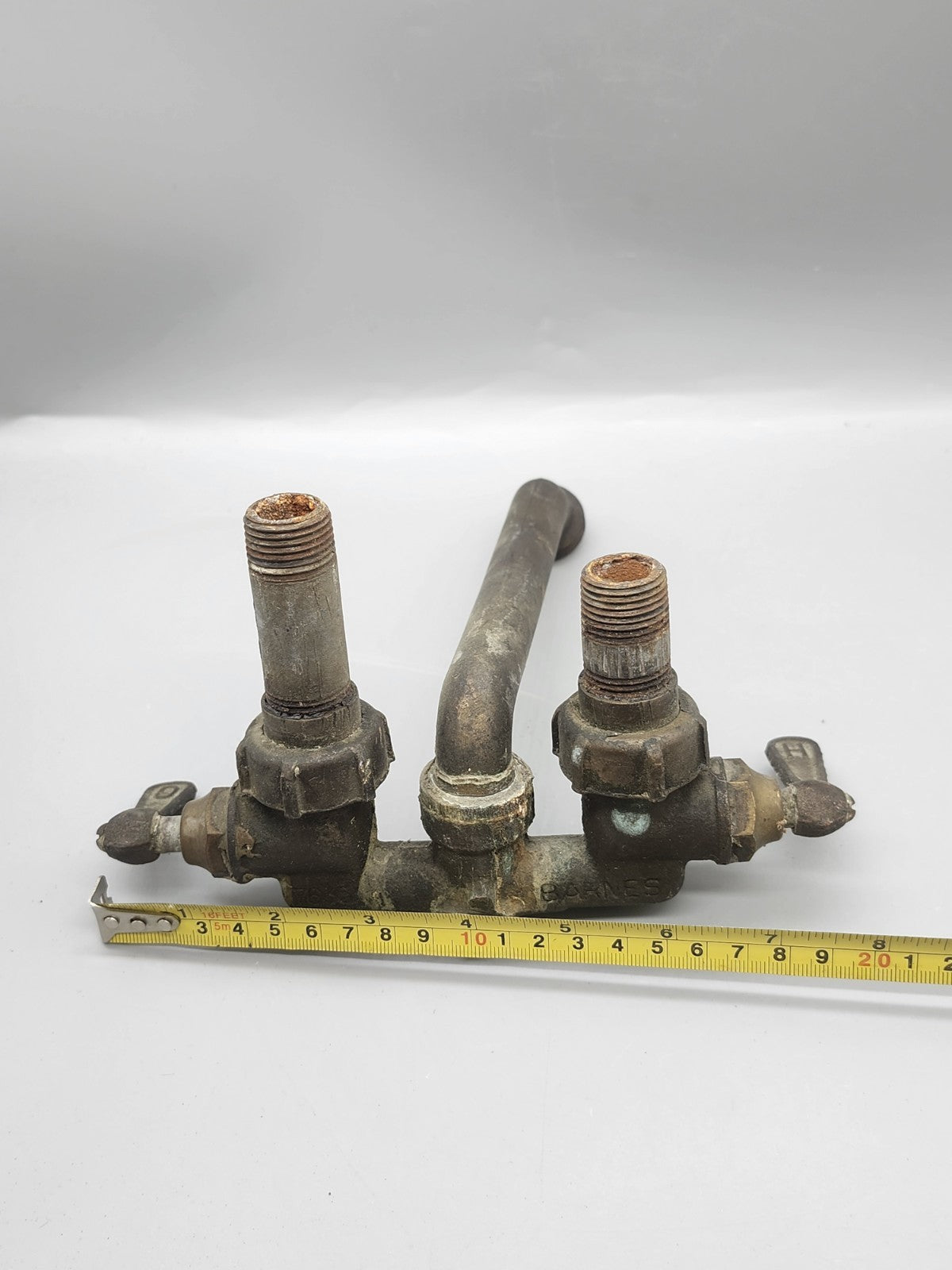 Vintage Brass Bridge Kitchen Faucet Hot Cold Wall Mount Faucet Parts Repair