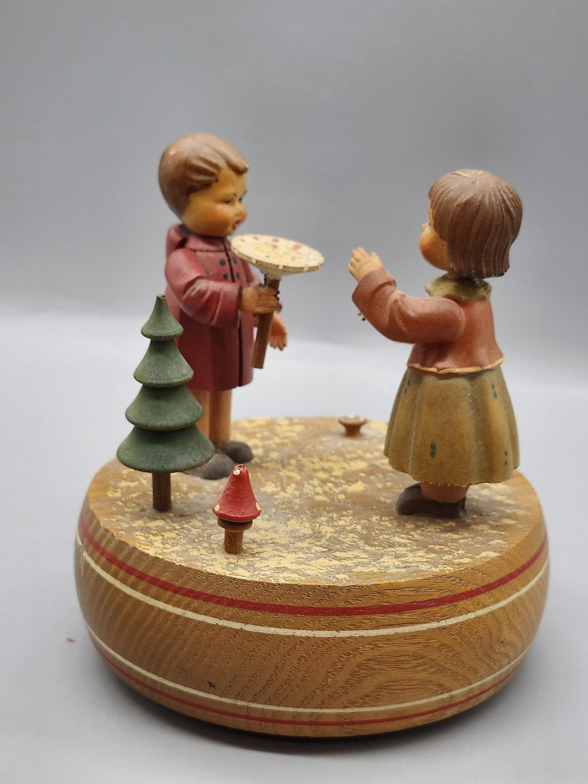 Vintage Thorens Love Story Music Box Children Figurine Wood Switzerland Decor