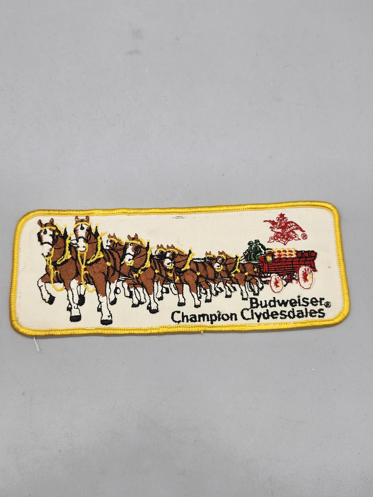 Vintage Budweiser Champion Clydesdales Patch Cream Brown Yellow Breweriana Decor