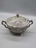 Legacy Silver Ornate Filigree Glass Sugar Bowl Lidded Victorian Table Decor