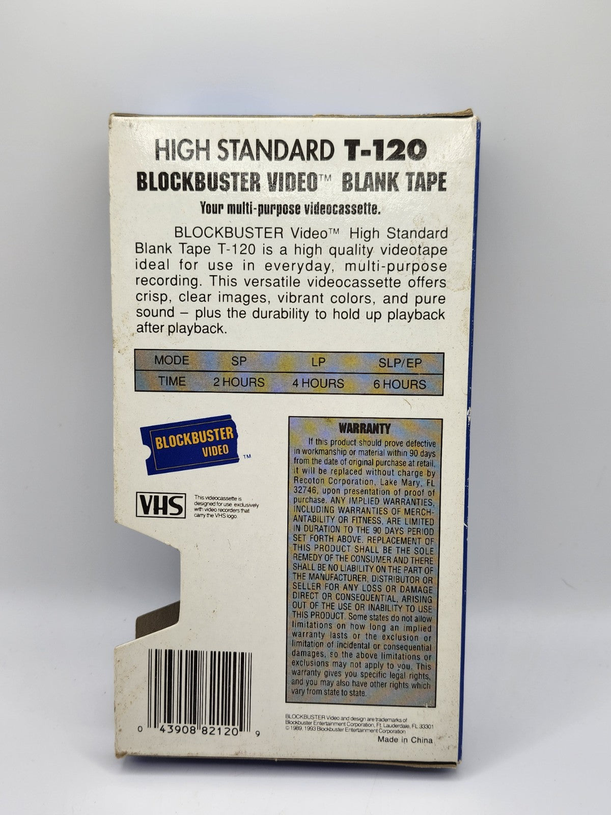 Blockbuster Video T-120 Blank VHS Tape Sleeve Case Vintage Rental Store Media