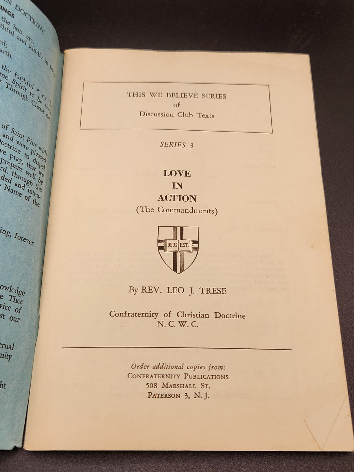 Vintage 1957 “Love In Action” Catholic Discussion Club Booklet by Rev. Leo J....