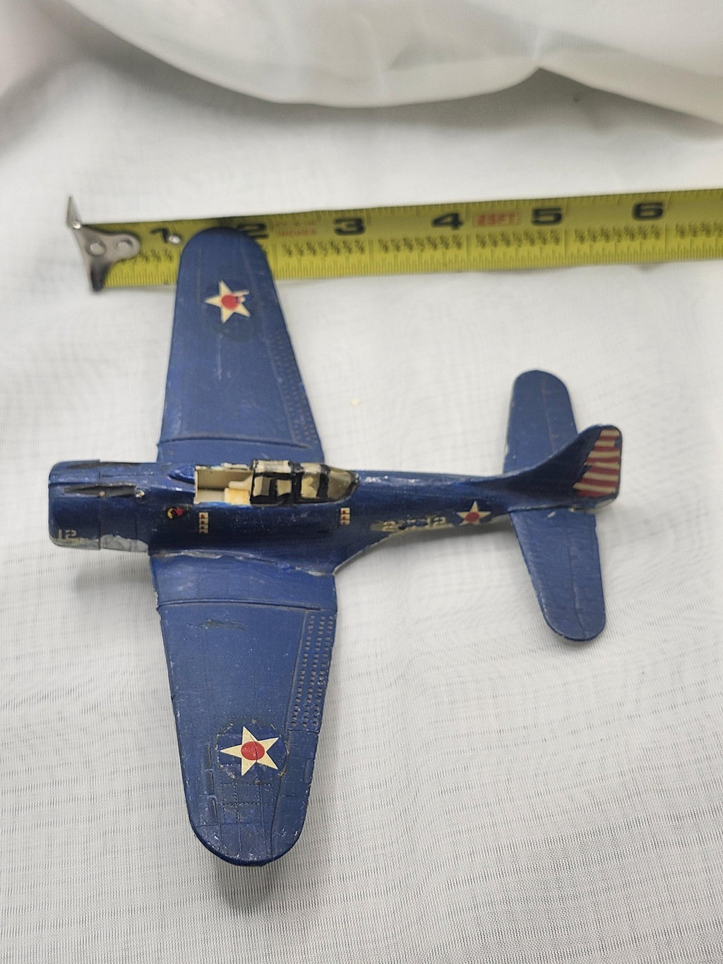 Vintage Blue Zamak Airplane Toy Small US Navy Fighter Plane Diecast WWII