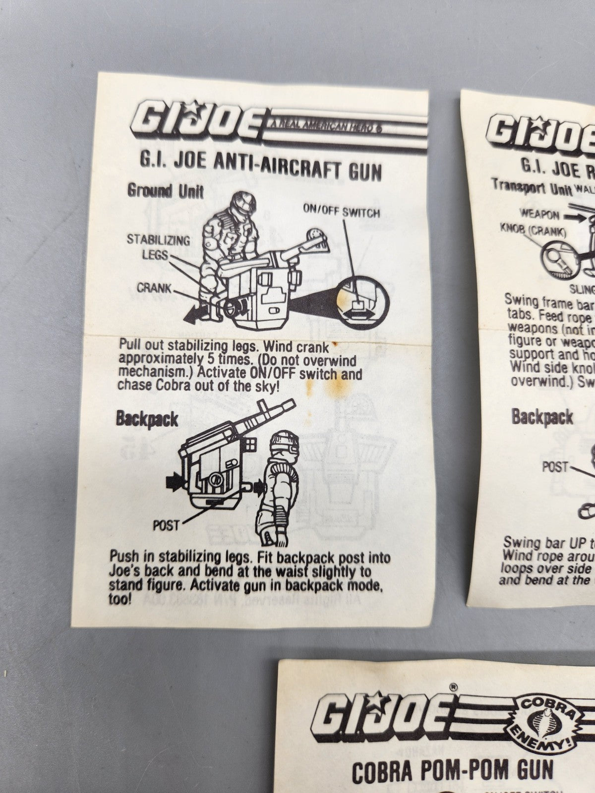 Vintage 1987 GI Joe Mini Vehicle/Filecard Instruction Lot – Cobra Pom-Pom...