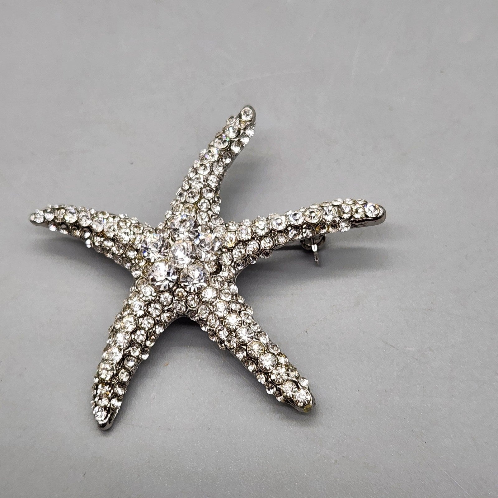 Starfish Brooch Pin Silver Tone Clear Rhinestone Sea Life Beach Jewelry 2.5in