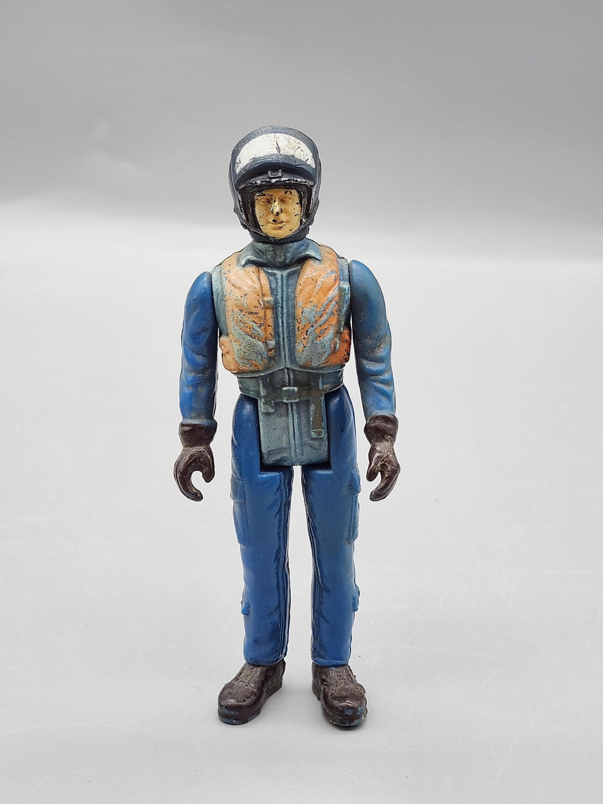 Vintage Blue Pilot Soldier Action Figure Plastic Toy Loose Helmet Hong Kong