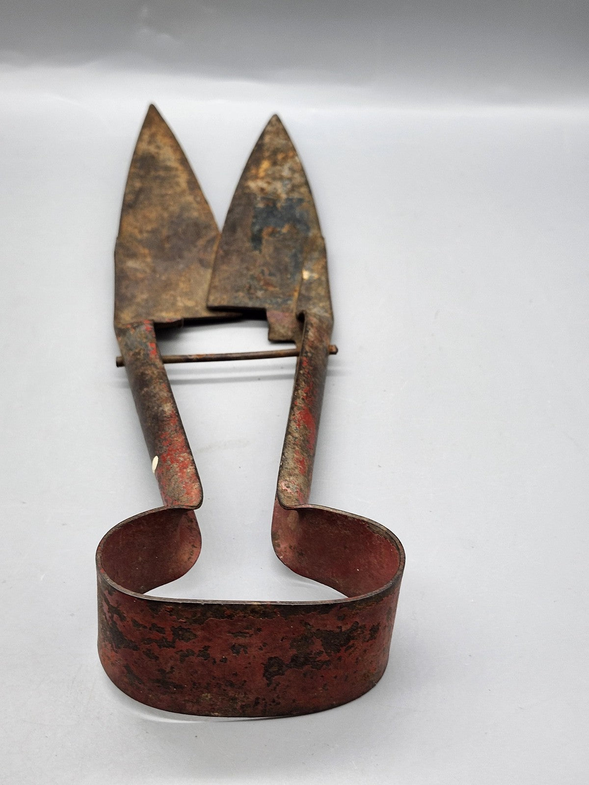 Vintage Metal Sheep Shears Red Handle Primitive Farm Tool Rustic Decor