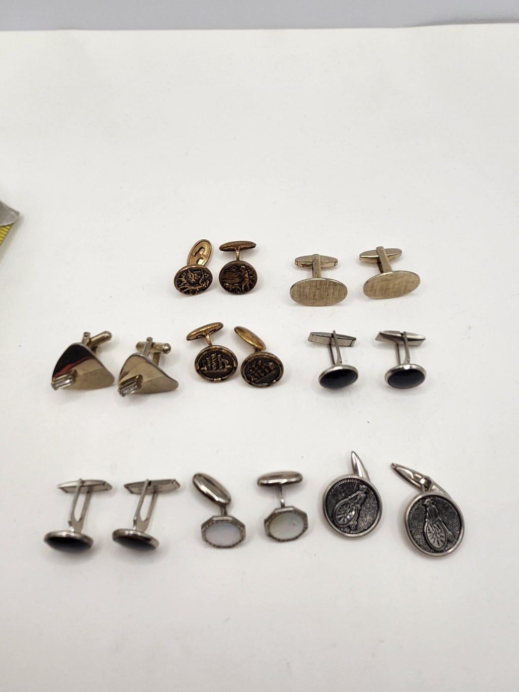 Vintage Cufflinks Lot Mixed Brands Mens Gold Silver Tone Black Rhinestone 8 Pair