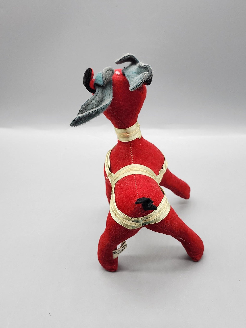 Vintage Dakin Red Reindeer Plush Small Antlers Bell Christmas Stuffed Animal Toy