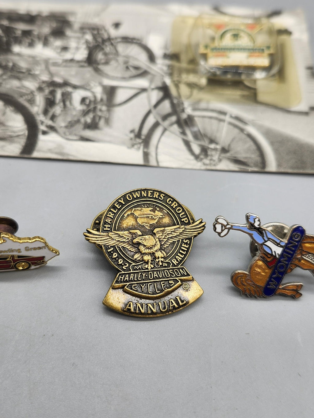 Vintage Motorcycle Pins Lot 4 Americade Harley HOG Bowling Green Wyoming Lapel
