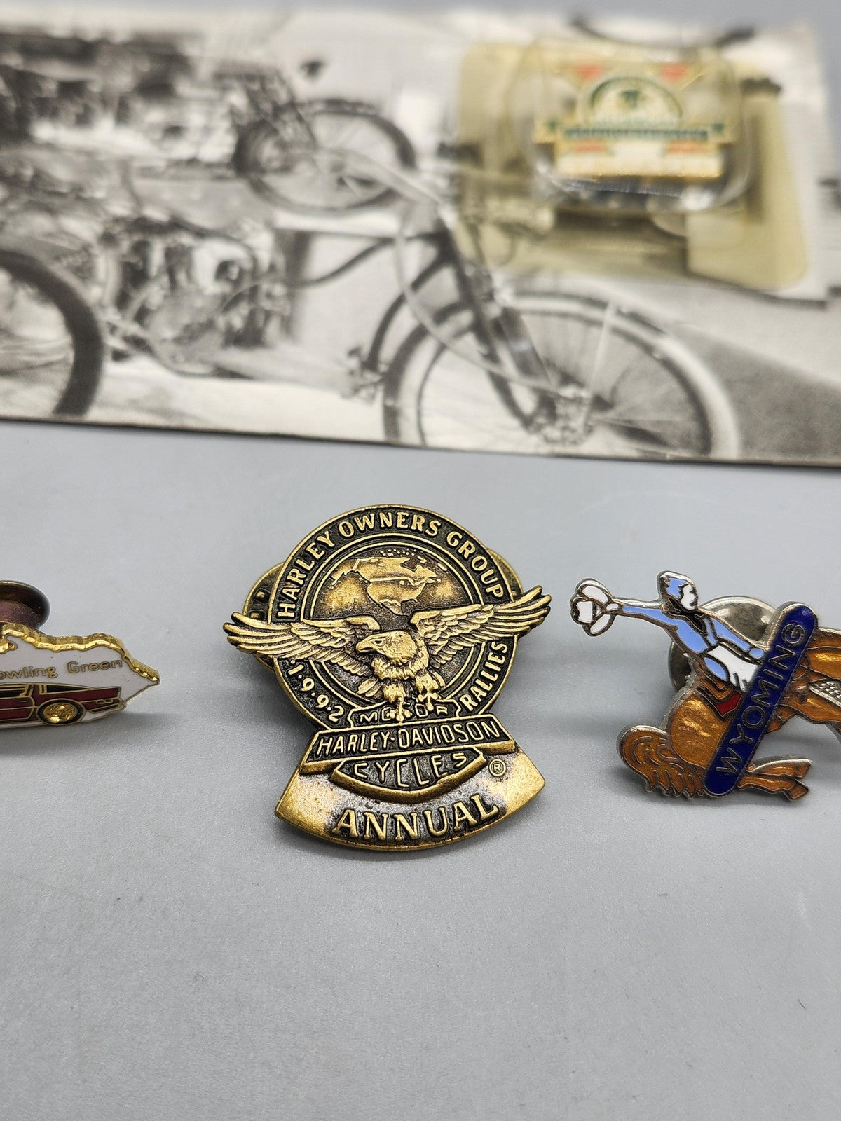 Vintage Motorcycle Pins Lot 4 Americade Harley HOG Bowling Green Wyoming Lapel
