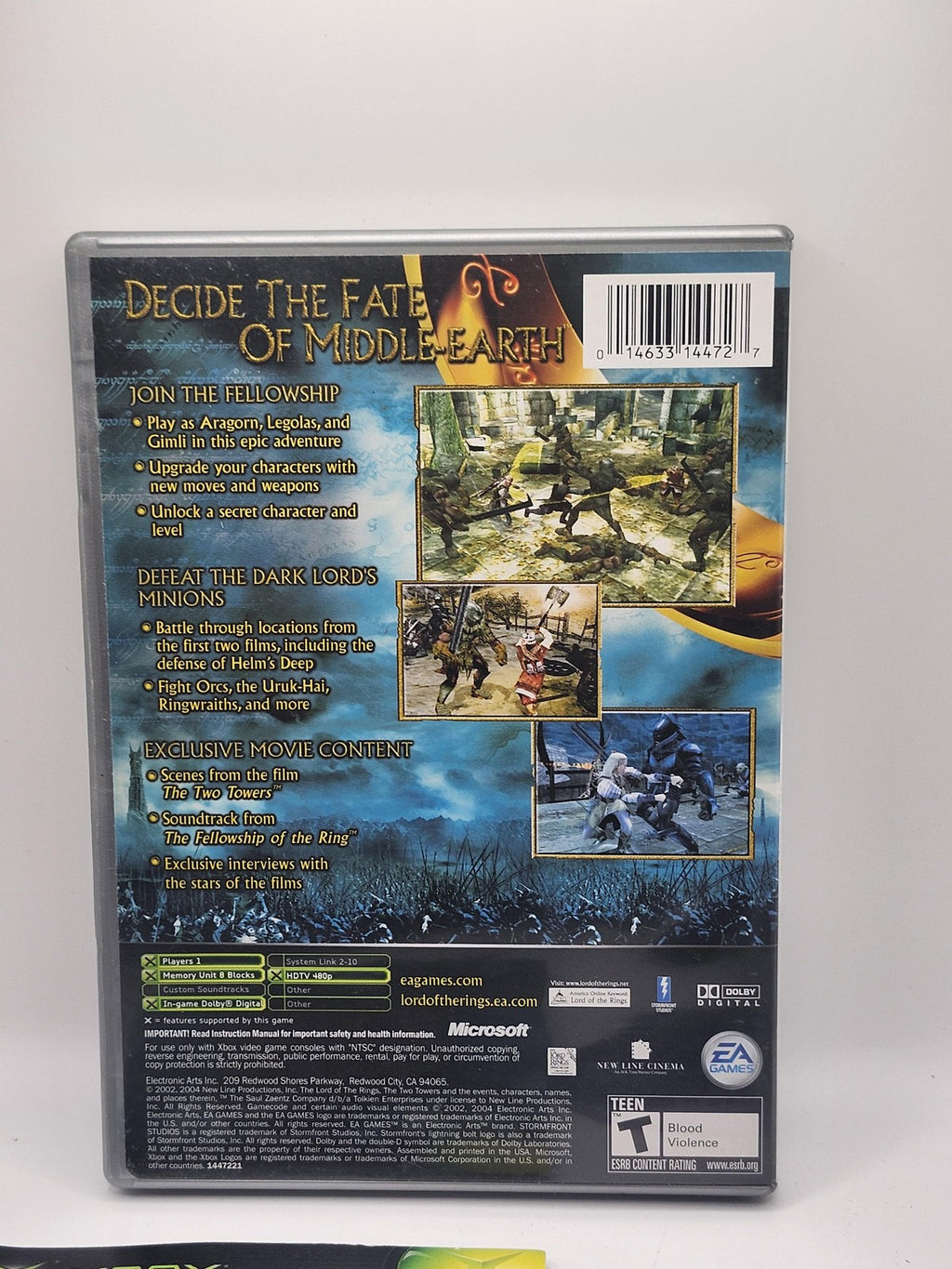 Lord Of The Rings Two Towers Microsoft Xbox Game CIB Platinum Hits EA NTSC-U/C T