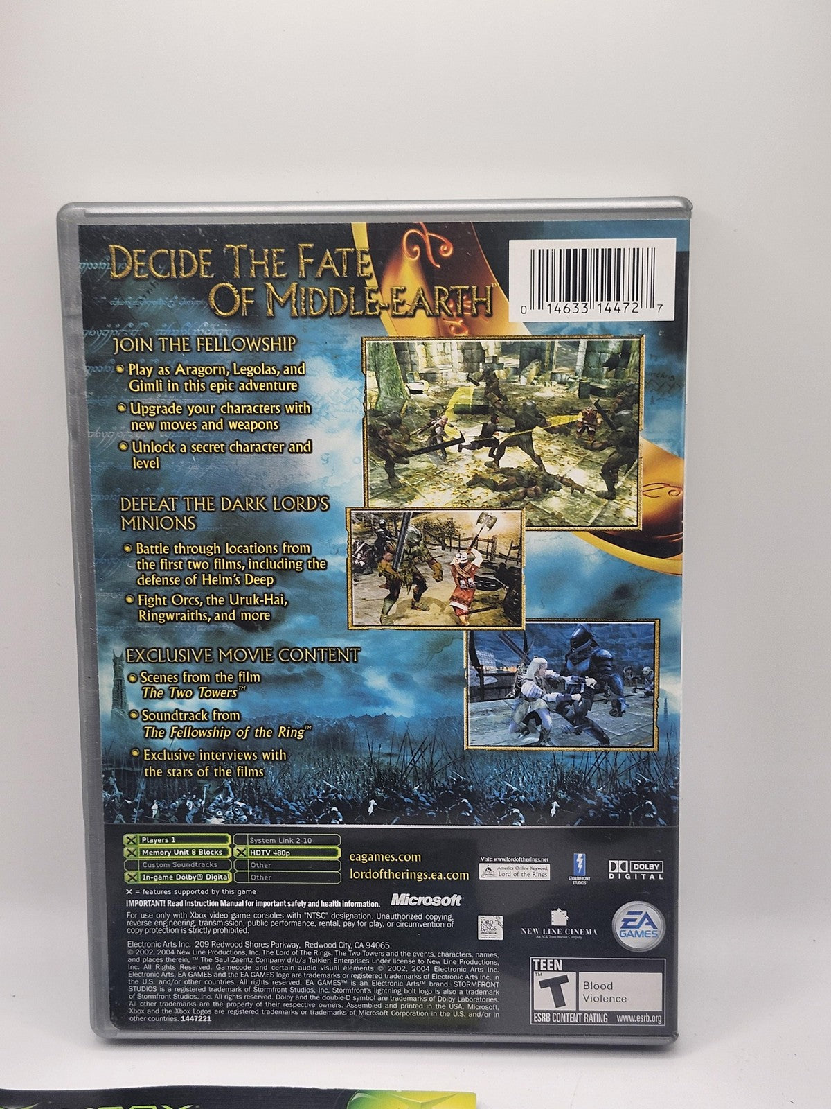 Lord Of The Rings Two Towers Microsoft Xbox Game CIB Platinum Hits EA NTSC-U/C T